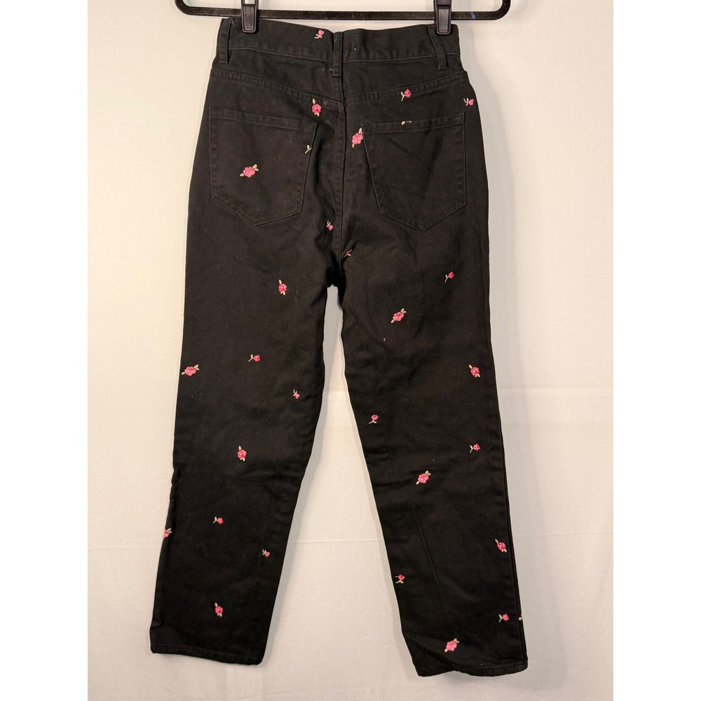 PacSun High Rise Straight Jeans Womens 26 Black Rose Floral Embroidered Denim - Picture 5 of 9